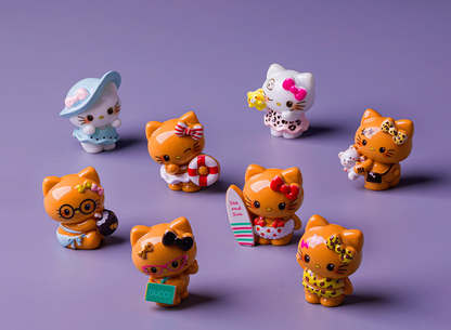 Cute Tanned Vacation Cat Miniature Figures Set, 3D Resin Micro Beach Bikini Kitten Statues for Office Desk Decor, Car Dashboard, Bookshelf & Gift Set