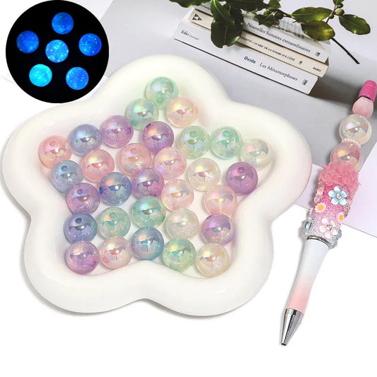 16MM Luminous Fine Flash Mermaid Beaded High Transparent Acrylic Through Hole Loose Beads