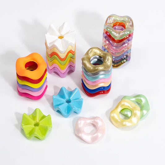 Stacking Hexagonal Tactile Paint Macaron Color Round Wave Lace Beaded Spacer