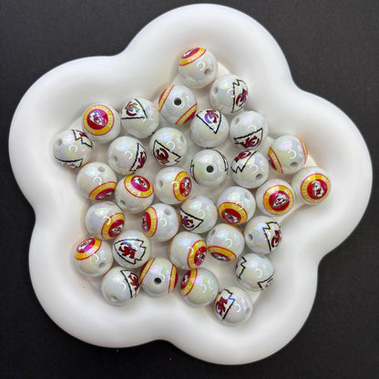 16MM  Electroplated Solid Color Printed American Football Team Round Beads