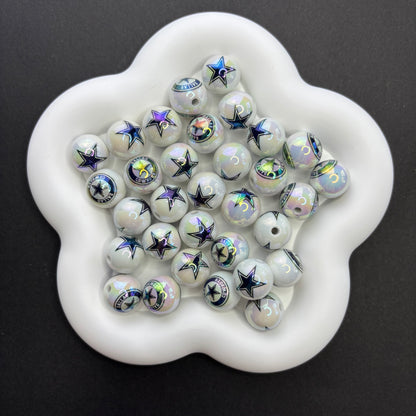 16MM  Electroplated Solid Color Printed American Football Team Round Beads