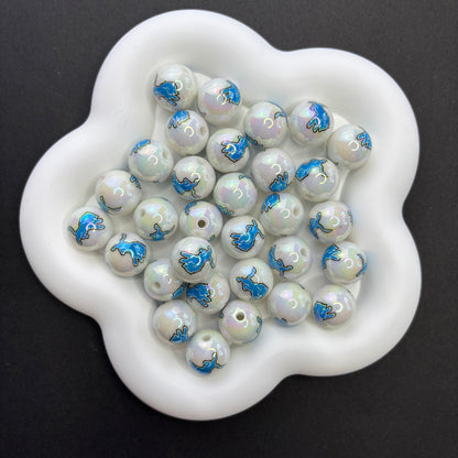 16MM  Electroplated Solid Color Printed American Football Team Round Beads
