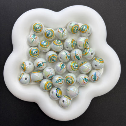 16MM  Electroplated Solid Color Printed American Football Team Round Beads