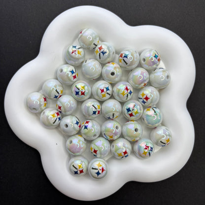 16MM  Electroplated Solid Color Printed American Football Team Round Beads