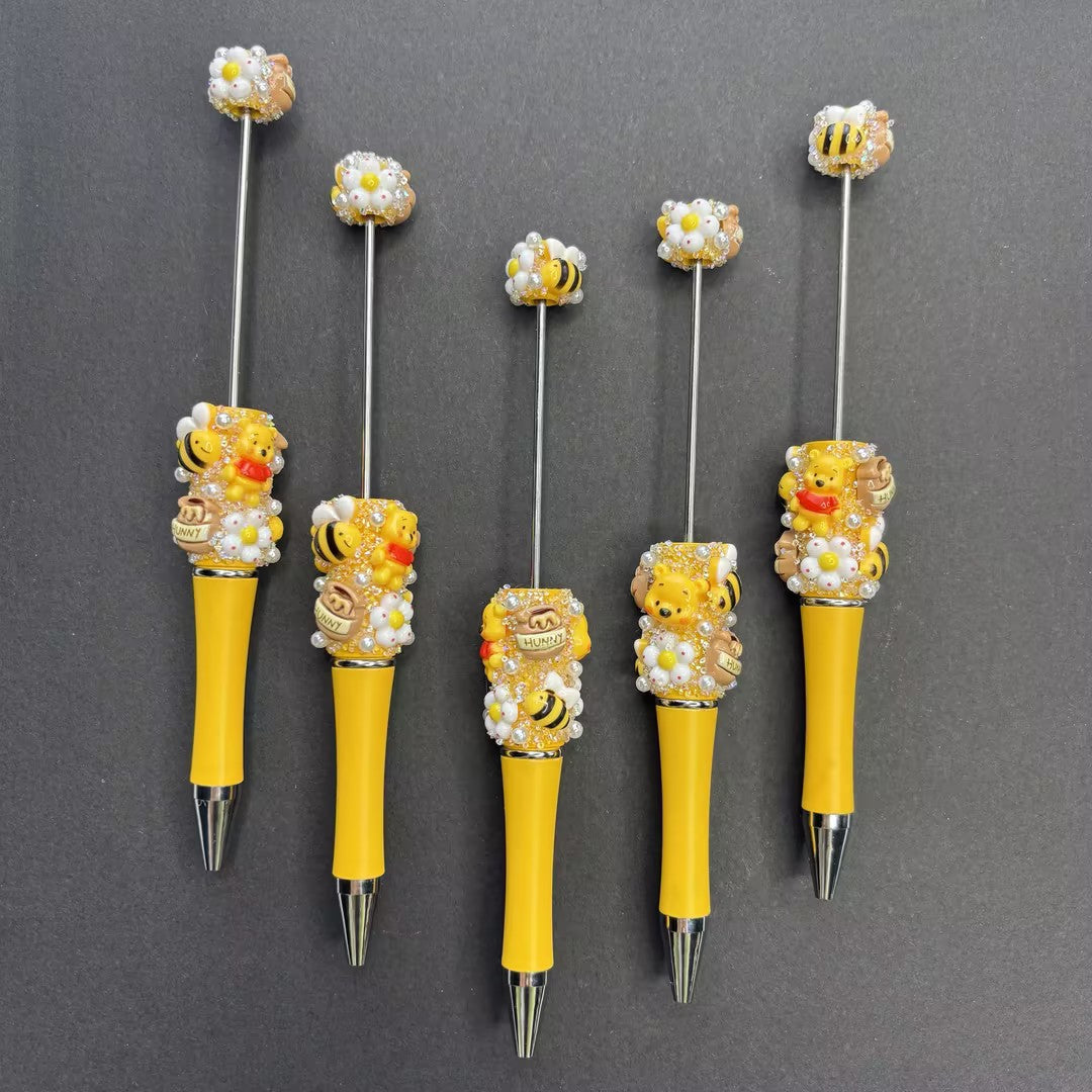 Yellow Winnie the Pooh Pearl Jewelry Beaded Pen | DIY Beadable Pen Craft Gift Idea