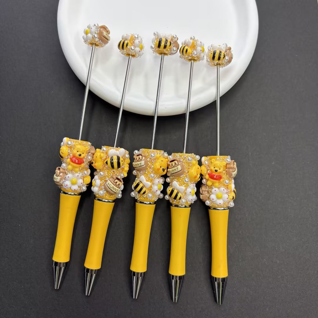 Yellow Winnie the Pooh Pearl Jewelry Beaded Pen | DIY Beadable Pen Craft Gift Idea