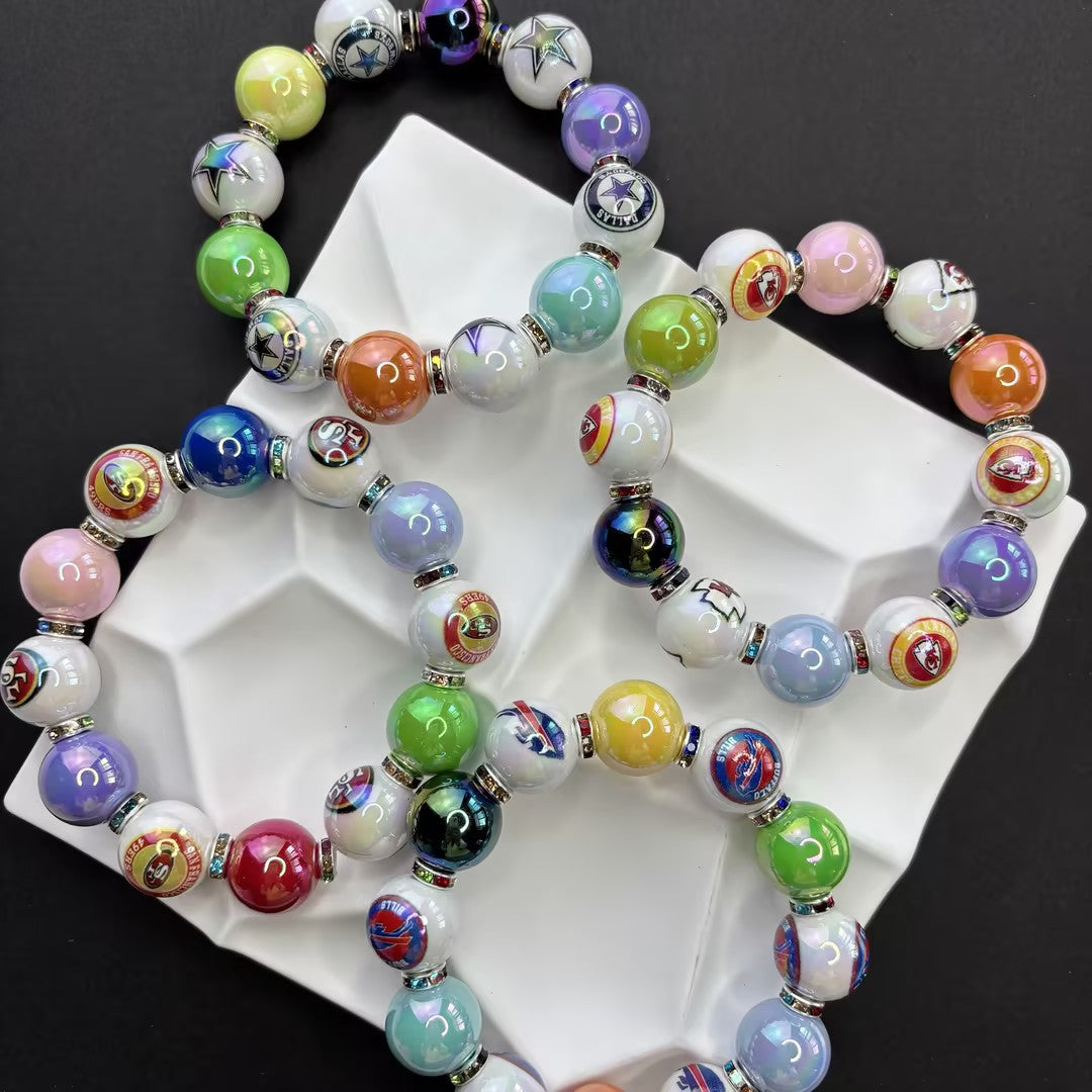 NFL Team Beaded Bracelet – Silicone & Acrylic Beads Fan Jewelry | DIY Sports Fan Bracelet & Keychain Craft Bead