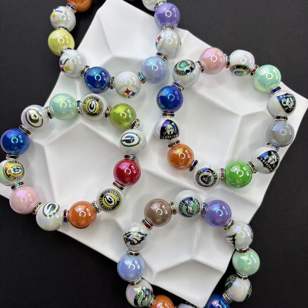 NFL Team Beaded Bracelet – Silicone & Acrylic Beads Fan Jewelry | DIY Sports Fan Bracelet & Keychain Craft Bead