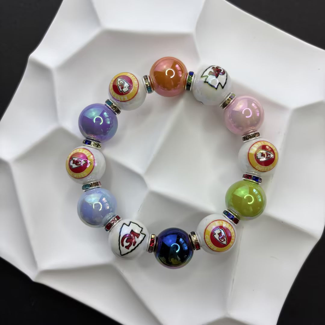 NFL Team Beaded Bracelet – Silicone & Acrylic Beads Fan Jewelry | DIY Sports Fan Bracelet & Keychain Craft Bead