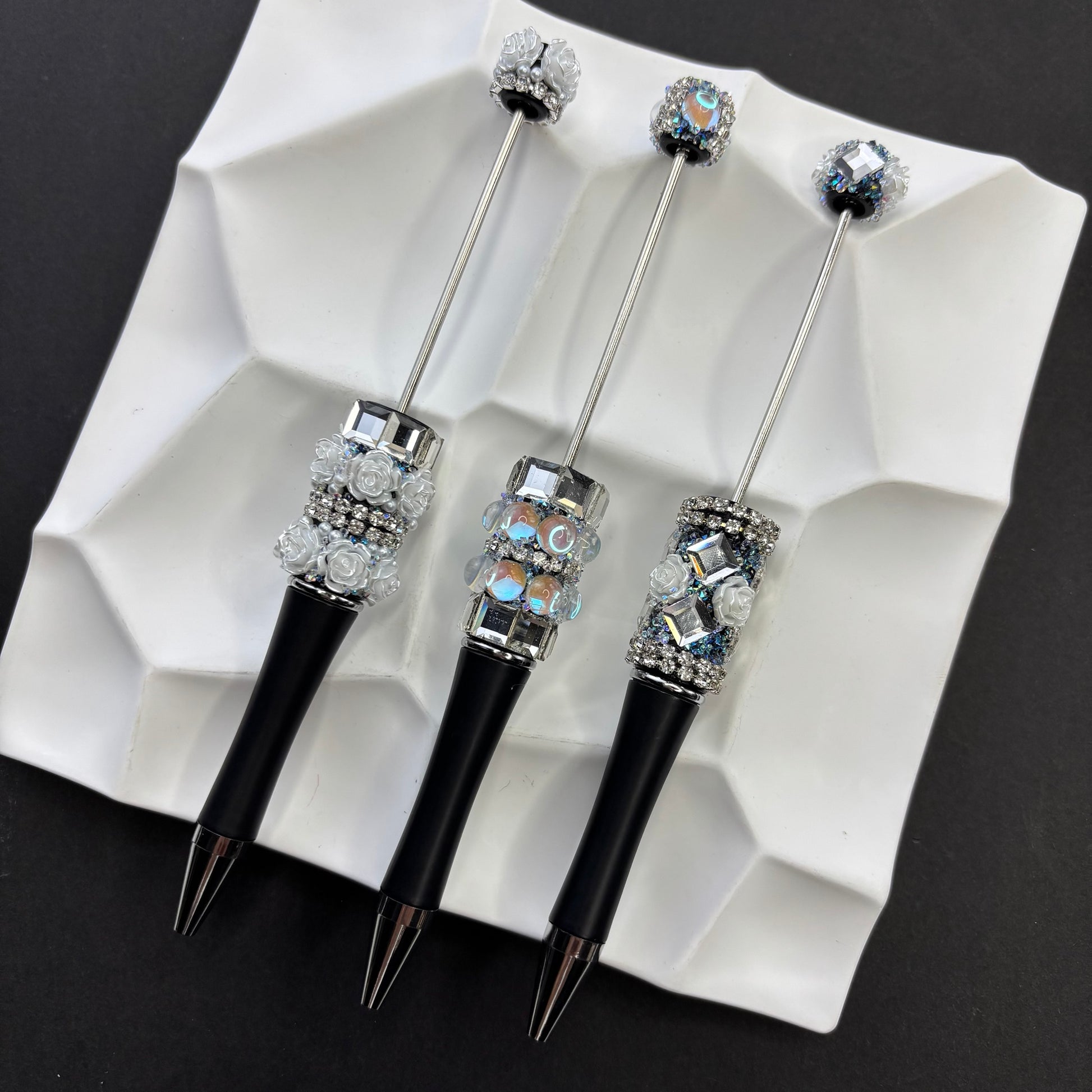 Handmade Diamond Inlaid Alex Flower Bead Pen - Beadable Cat