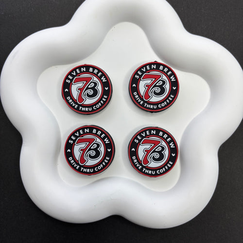 Silicone Focal Beads Seven Coffee, Red Black and White Colors, Flat Round Shape - Beadable Cat