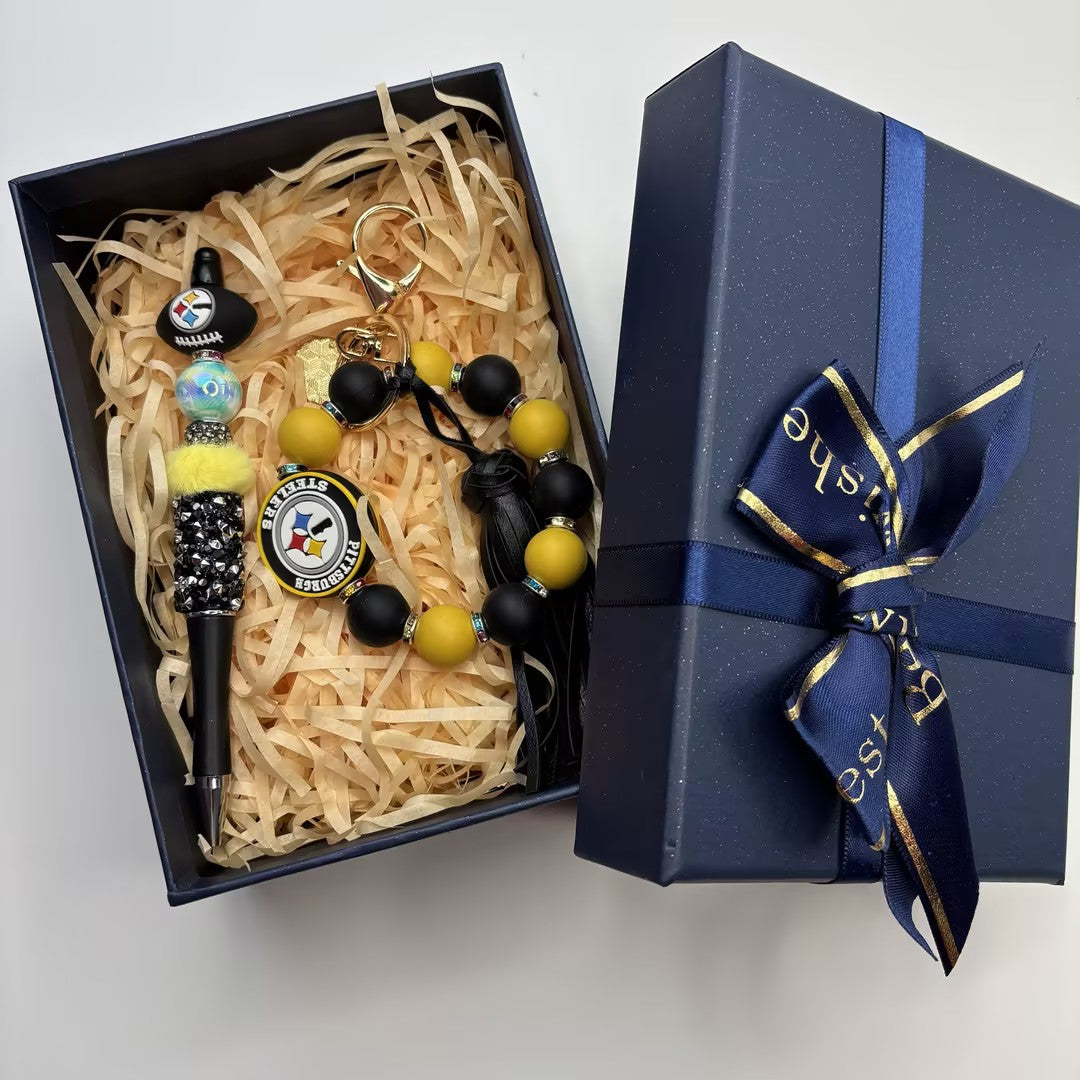 Sports Team Spirit Handmade Stationery & Keychain Gift Box | DIY Sports Fan Bracelet & Keychain Craft Bead
