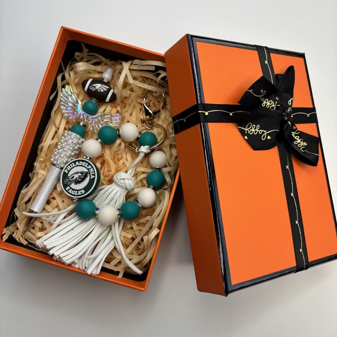 Sports Team Spirit Handmade Stationery & Keychain Gift Box | DIY Sports Fan Bracelet & Keychain Craft Bead