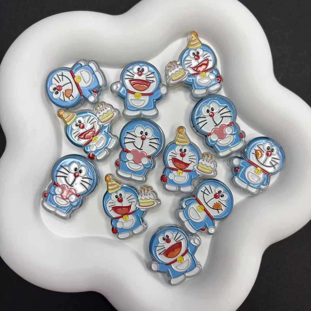 Cute Blue Robot Cat Enamel Focal Beads - Doraemon Style Charms for Beadable Pens, DIY Lanyards & Keychains (Mixed Designs)