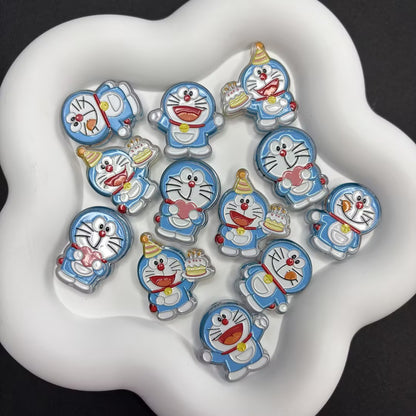 Cute Blue Robot Cat Enamel Focal Beads - Doraemon Style Charms for Beadable Pens, DIY Lanyards & Keychains (Mixed Designs)