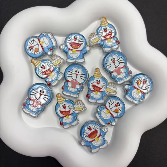 Cute Blue Robot Cat Enamel Focal Beads - Doraemon Style Charms for Beadable Pens, DIY Lanyards & Keychains (Mixed Designs)