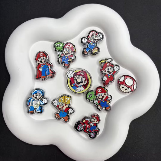 High-quality Acrylic Beads with Embossed Mario Mushroom Design and Through-hole Design.