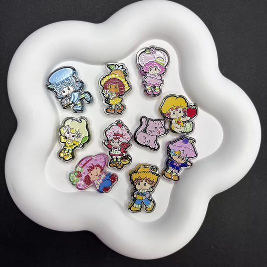 Embossed Strawberry Girl and Cat Acrylic Straight Hole Beaded Bracelet