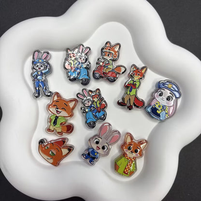Printed Embossed Judy Rabbit, Nick Fox, Zootopia Acrylic Straight Hole Beaded