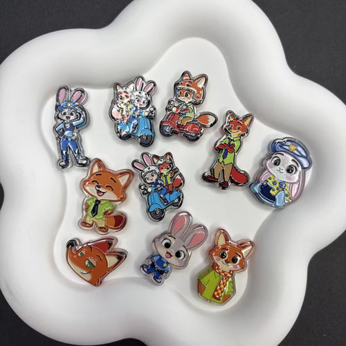 Printed Embossed Judy Rabbit, Nick Fox, Zootopia Acrylic Straight Hole Beaded