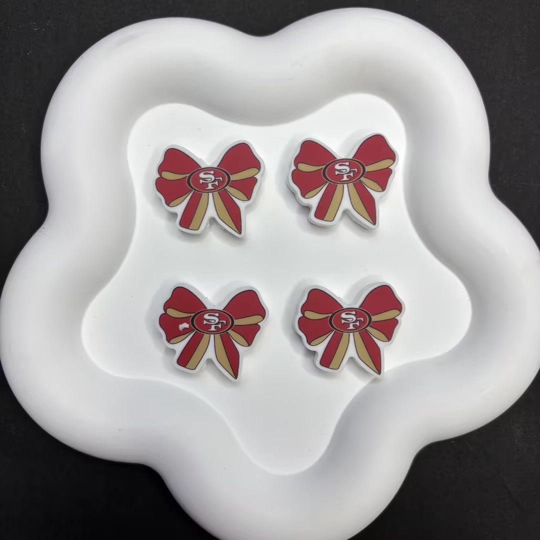 NFL Team Theme Bow Silicone Beads - Football Bow Focal Beads for Pens & Jewelry Making - Bulk Silicone Beads for DIY Crafts