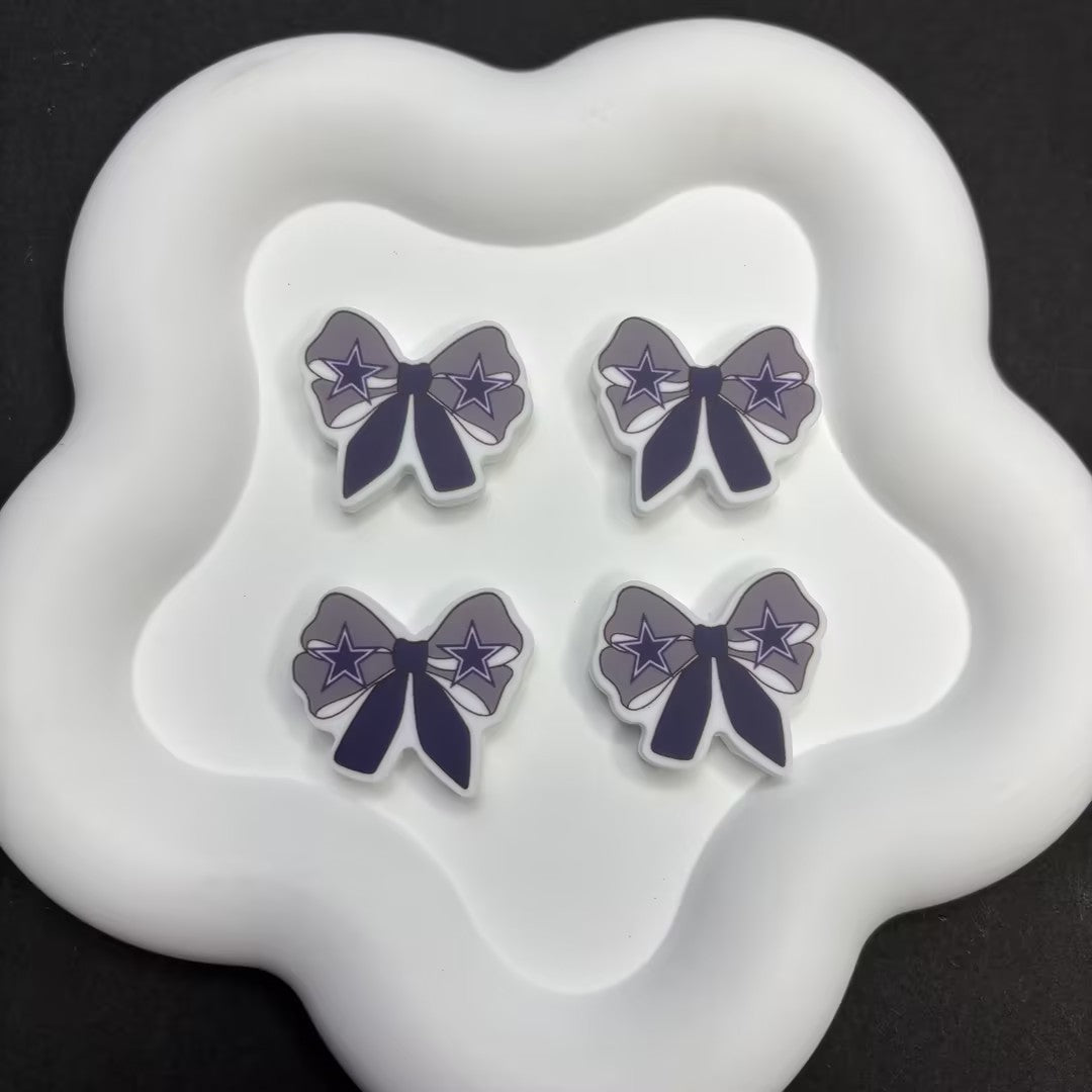 NFL Team Theme Bow Silicone Beads - Football Bow Focal Beads for Pens & Jewelry Making - Bulk Silicone Beads for DIY Crafts