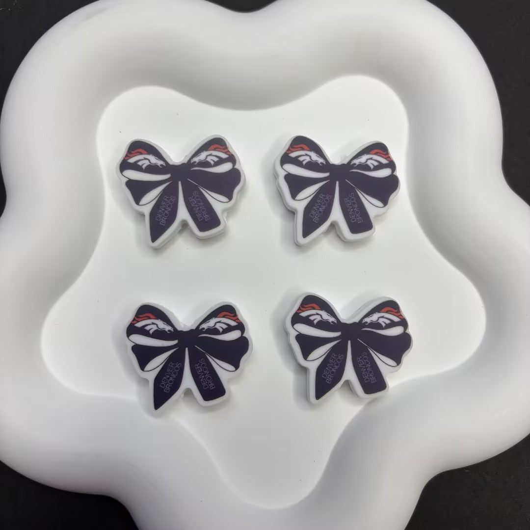NFL Team Theme Bow Silicone Beads - Football Bow Focal Beads for Pens & Jewelry Making - Bulk Silicone Beads for DIY Crafts