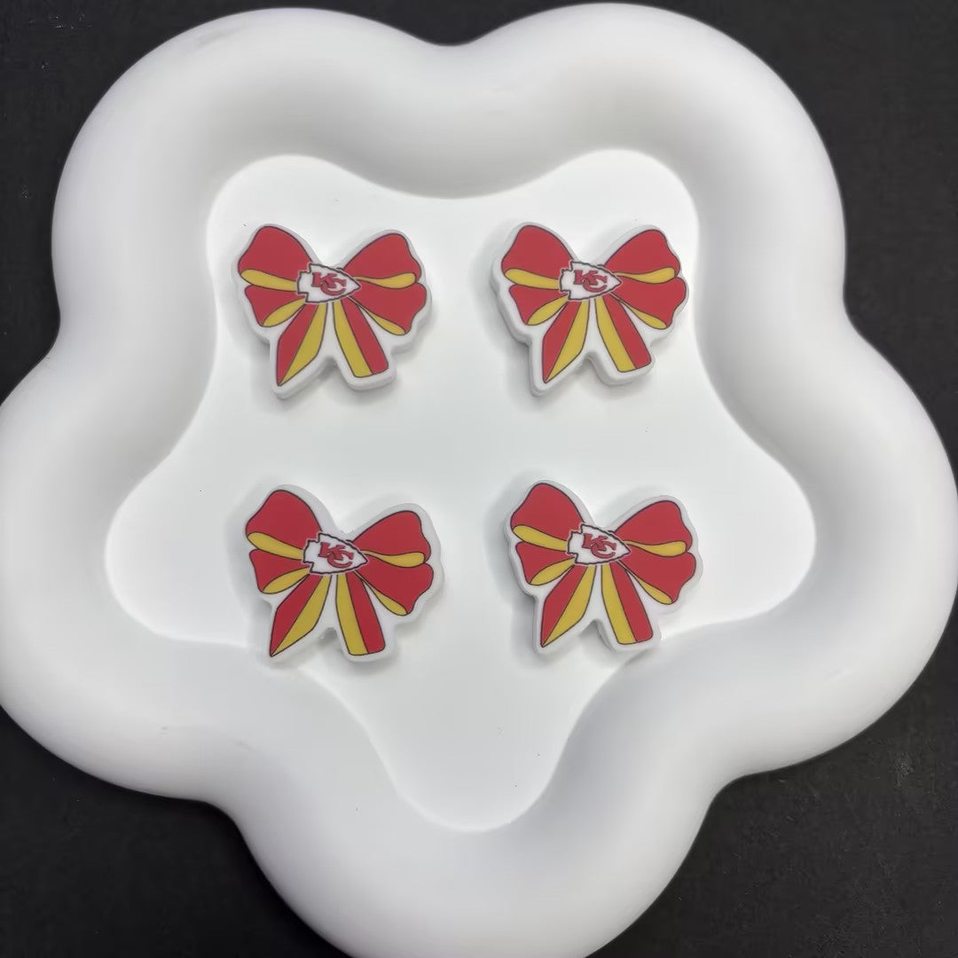 NFL Team Theme Bow Silicone Beads - Football Bow Focal Beads for Pens & Jewelry Making - Bulk Silicone Beads for DIY Crafts