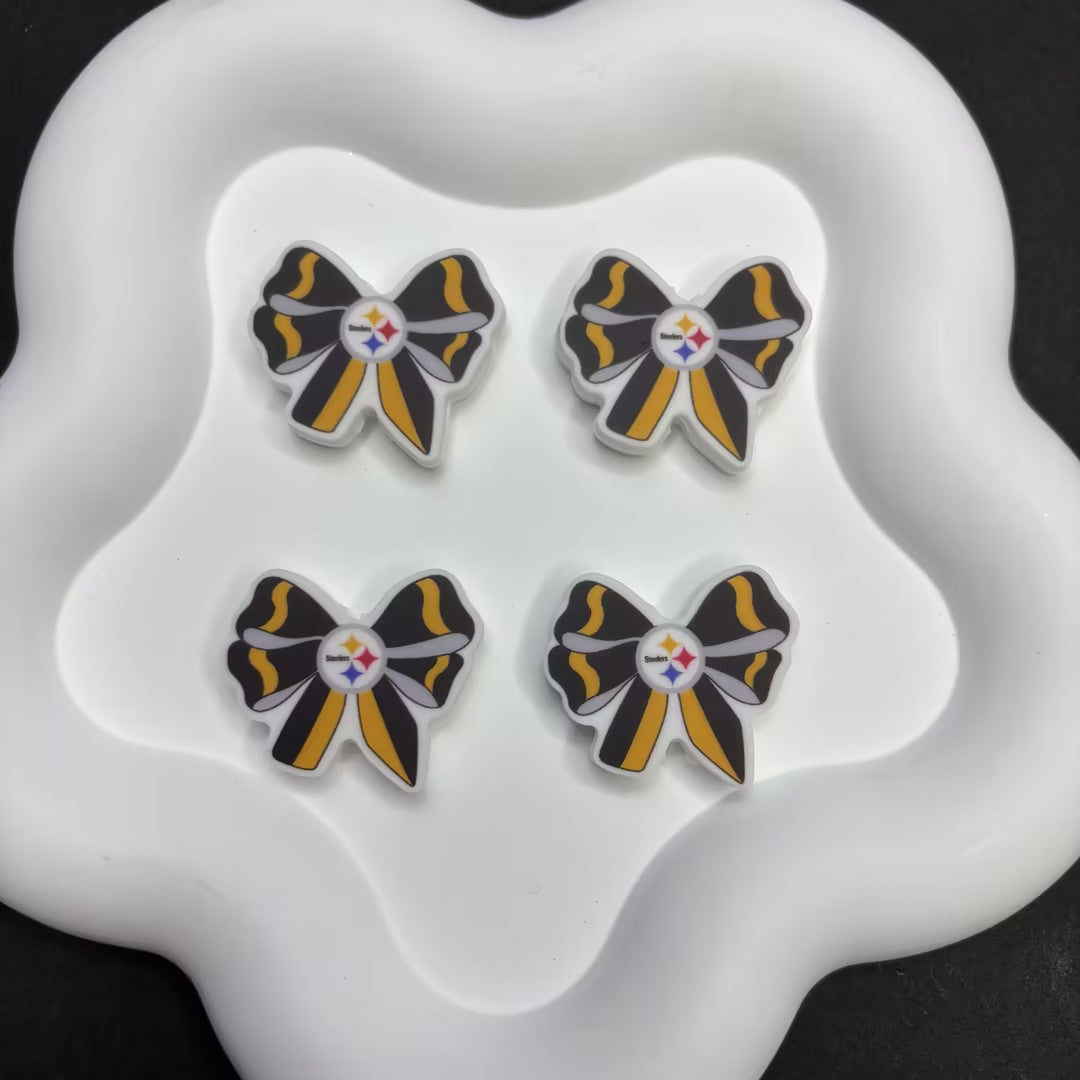 NFL Team Theme Bow Silicone Beads - Football Bow Focal Beads for Pens & Jewelry Making - Bulk Silicone Beads for DIY Crafts
