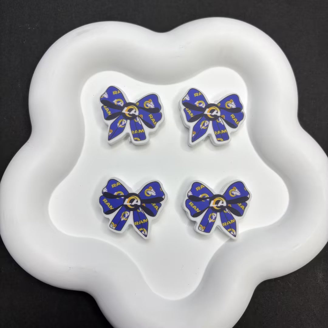 NFL Team Theme Bow Silicone Beads - Football Bow Focal Beads for Pens & Jewelry Making - Bulk Silicone Beads for DIY Crafts
