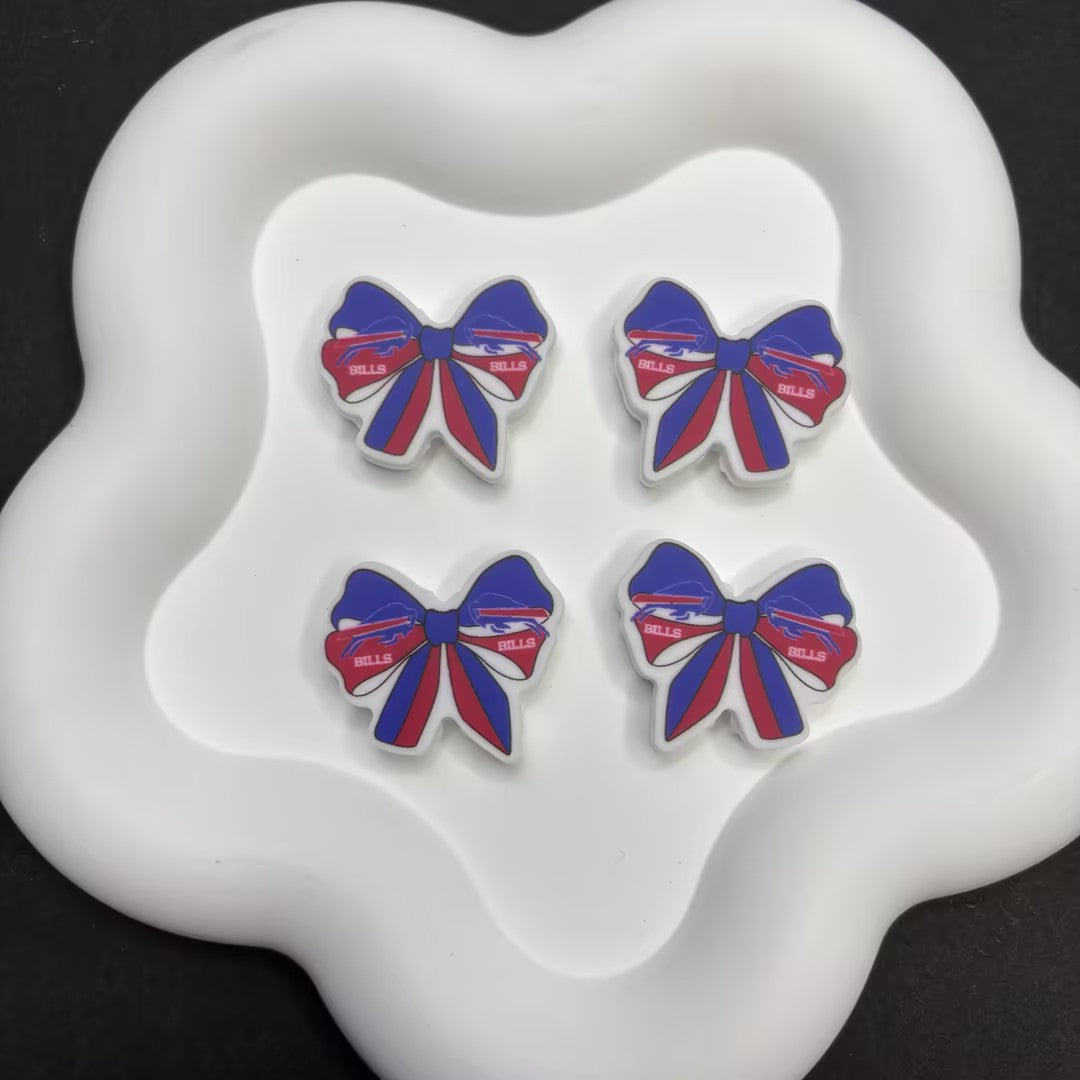 NFL Team Theme Bow Silicone Beads - Football Bow Focal Beads for Pens & Jewelry Making - Bulk Silicone Beads for DIY Crafts