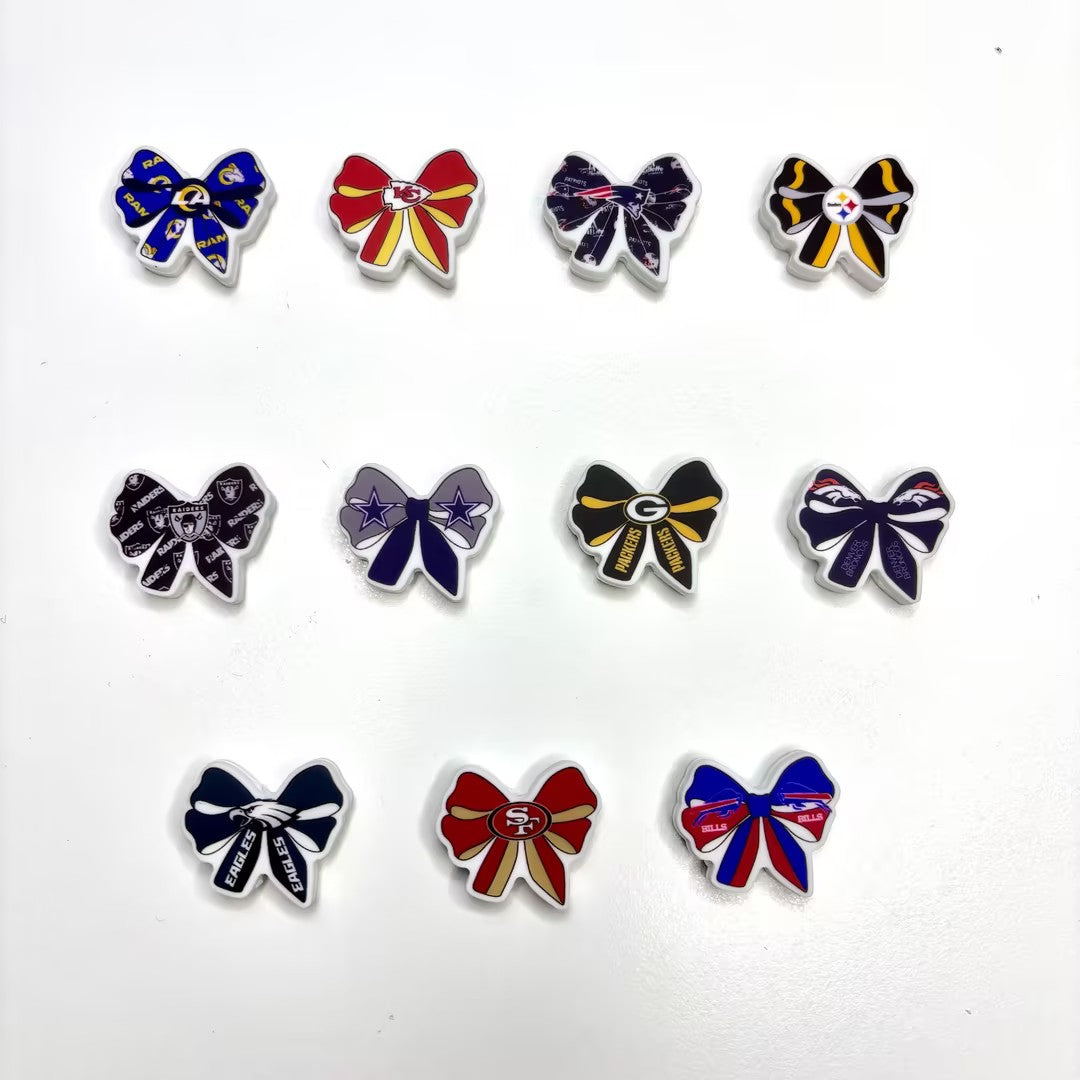 NFL Team Theme Bow Silicone Beads - Football Bow Focal Beads for Pens & Jewelry Making - Bulk Silicone Beads for DIY Crafts