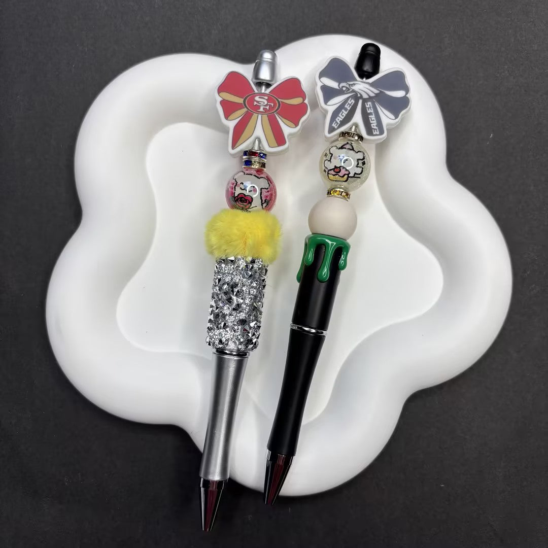 NFL Team Theme Bow Silicone Beads - Football Bow Focal Beads for Pens & Jewelry Making - Bulk Silicone Beads for DIY Crafts