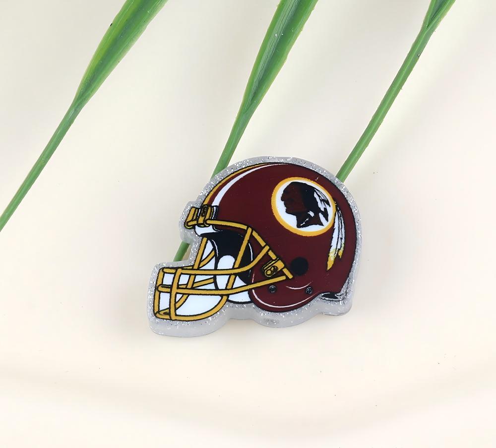 American NFL Team Helmet Acrylic Beads with Sparkling Silver Glitter, 22*26MM