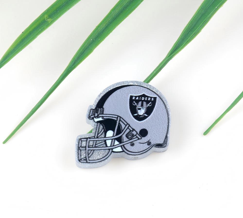 American NFL Team Helmet Acrylic Beads with Sparkling Silver Glitter, 22*26MM