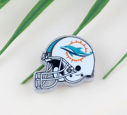 American NFL Team Helmet Acrylic Beads with Sparkling Silver Glitter, 22*26MM
