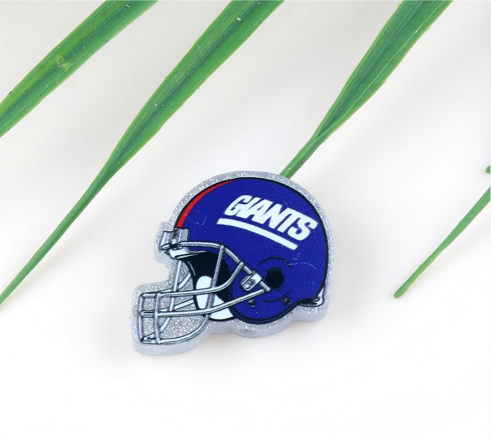 American NFL Team Helmet Acrylic Beads with Sparkling Silver Glitter, 22*26MM