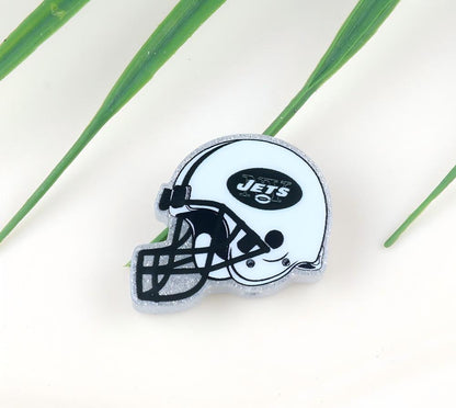 American NFL Team Helmet Acrylic Beads with Sparkling Silver Glitter, 22*26MM