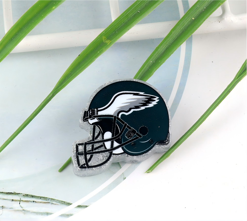 American NFL Team Helmet Acrylic Beads with Sparkling Silver Glitter, 22*26MM