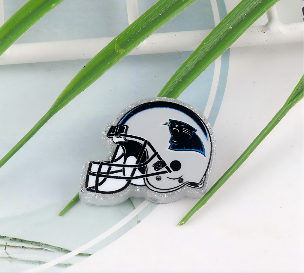 American NFL Team Helmet Acrylic Beads with Sparkling Silver Glitter, 22*26MM