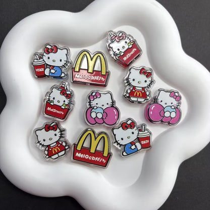10pcs Hello Kitty x Mcdonald's Theme Silicone/Acrylic Beads for | Acrylic Bead for DIY Bracelet Keychain Jewelry Making