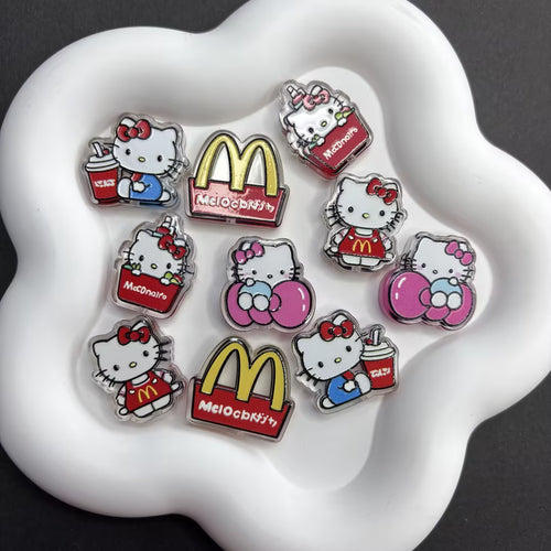 10pcs Hello Kitty x Mcdonald's Theme Silicone/Acrylic Beads for | Acrylic Bead for DIY Bracelet Keychain Jewelry Making