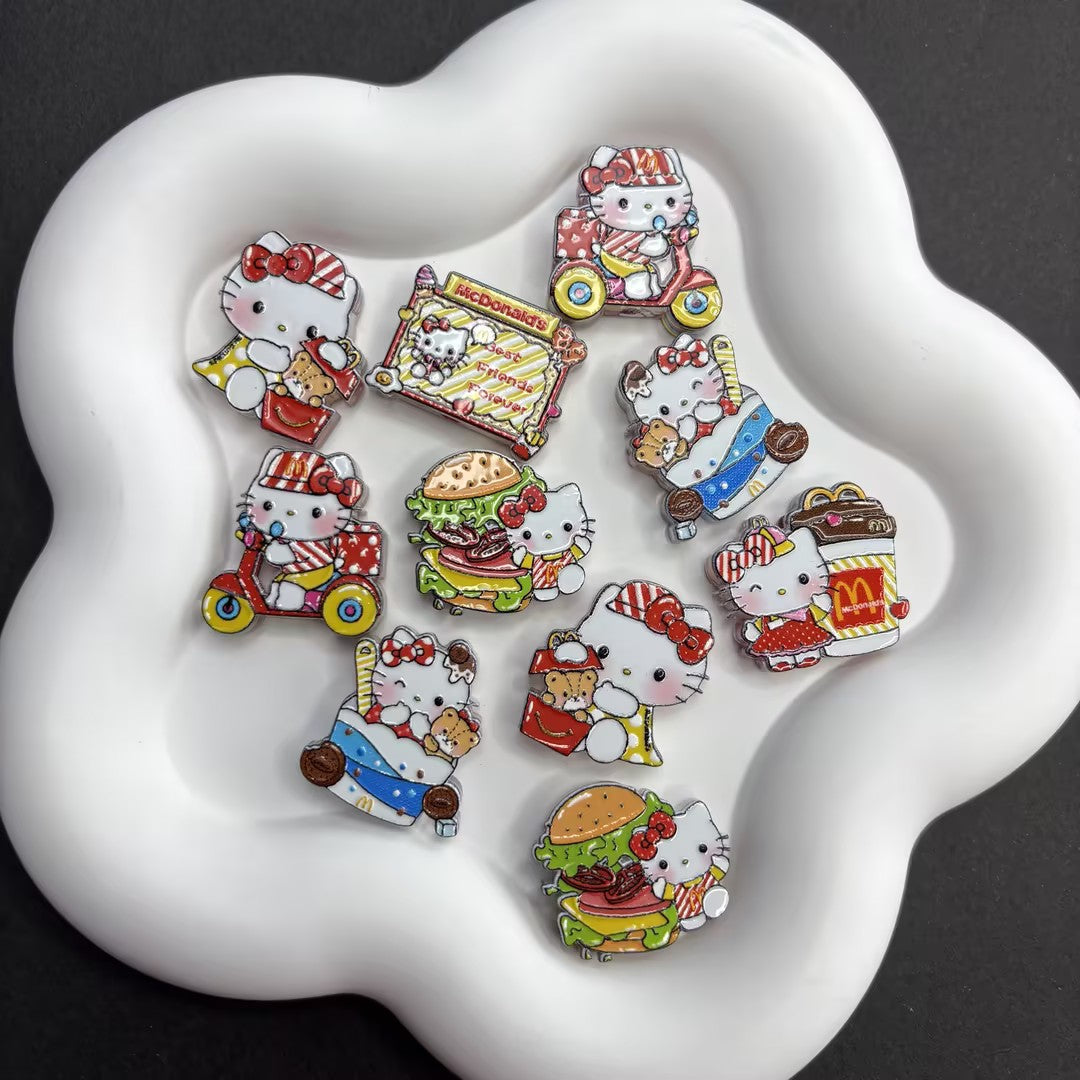 10pcs Hello Kitty x Mcdonald's Theme Silicone/Acrylic Beads for | Acrylic Bead for DIY Bracelet Keychain Jewelry Making