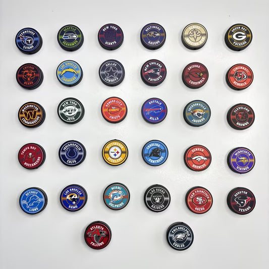 28mm  Complete Collection of NFL Team Logo Puck Magnets | DIY Sports Fan Bracelet & Keychain Craft Bead