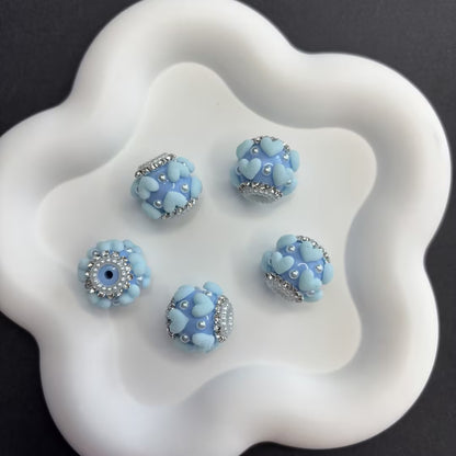 Luxurious Flocked Heart Large Hole Beads - Pearl & Rhinestone | Acrylic Bead for DIY Bracelet Keychain Jewelry Making