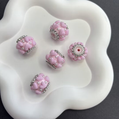 Luxurious Flocked Heart Large Hole Beads - Pearl & Rhinestone | Acrylic Bead for DIY Bracelet Keychain Jewelry Making