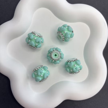 Luxurious Flocked Heart Large Hole Beads - Pearl & Rhinestone | Acrylic Bead for DIY Bracelet Keychain Jewelry Making