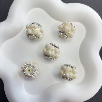 Luxurious Flocked Heart Large Hole Beads - Pearl & Rhinestone | Acrylic Bead for DIY Bracelet Keychain Jewelry Making