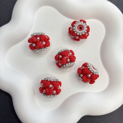 Luxurious Flocked Heart Large Hole Beads - Pearl & Rhinestone | Acrylic Bead for DIY Bracelet Keychain Jewelry Making
