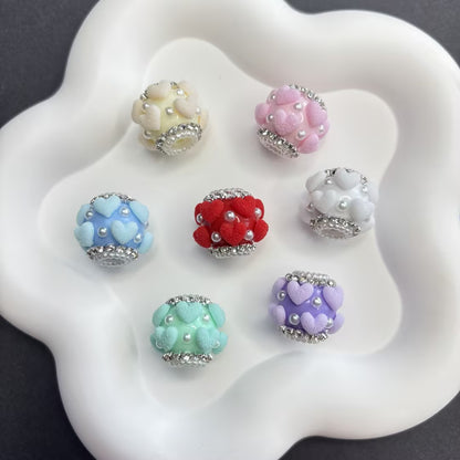 Luxurious Flocked Heart Large Hole Beads - Pearl & Rhinestone | Acrylic Bead for DIY Bracelet Keychain Jewelry Making